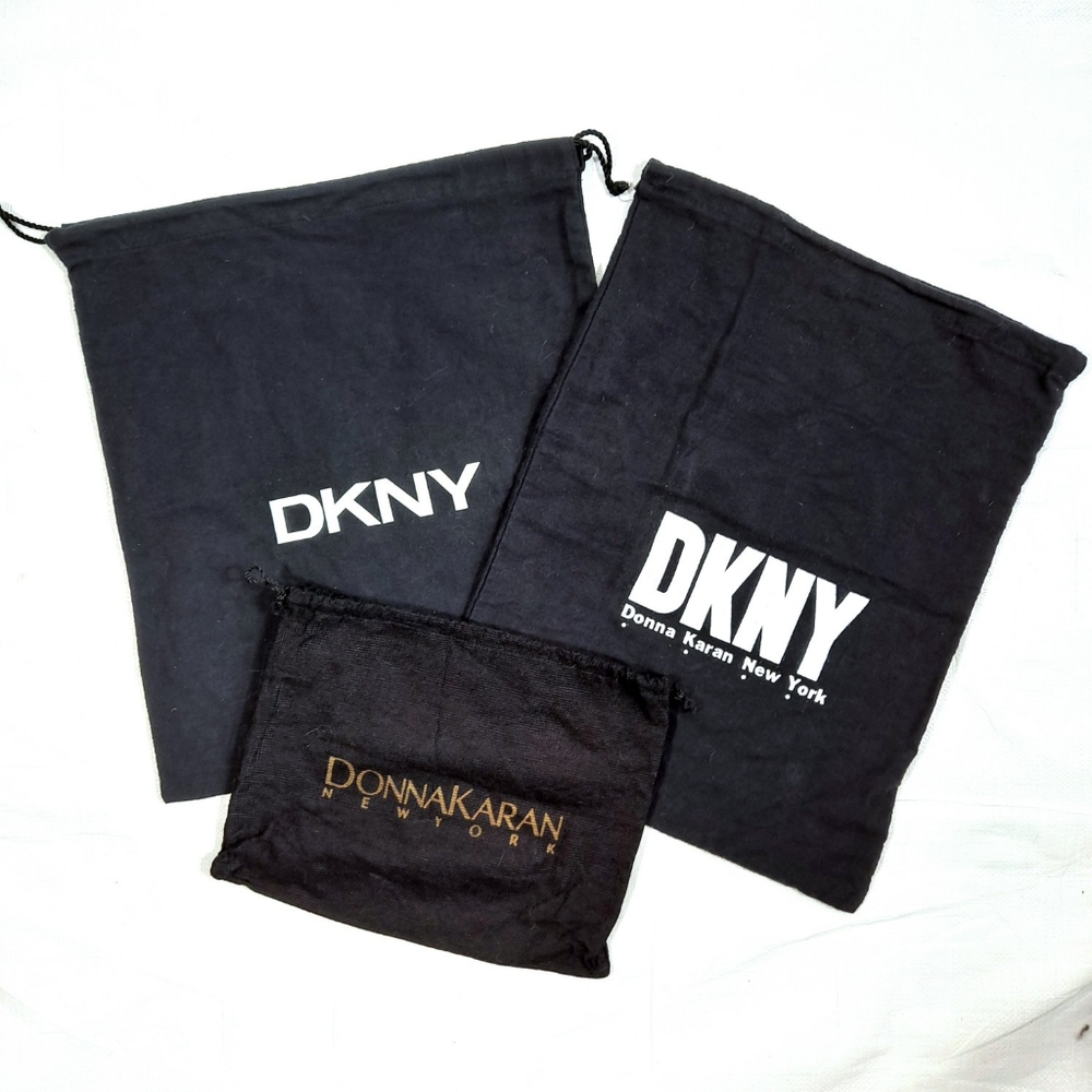 DKNY Black Set of 3 Dust Cover Drawstring Pouch Bag